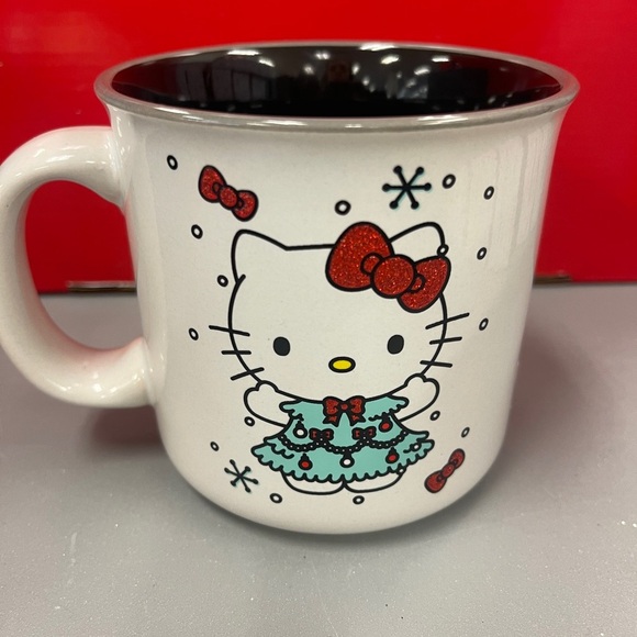 Christmas Hello Kitty Red Glitter Bow Christmas Tree Dress Holiday Coffee Mug - Picture 2 of 5